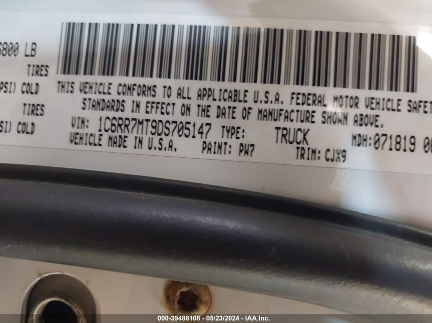 2013 Ram 1500 Sport VIN: 1C6RR7MT9DS705147 Lot: 39488108