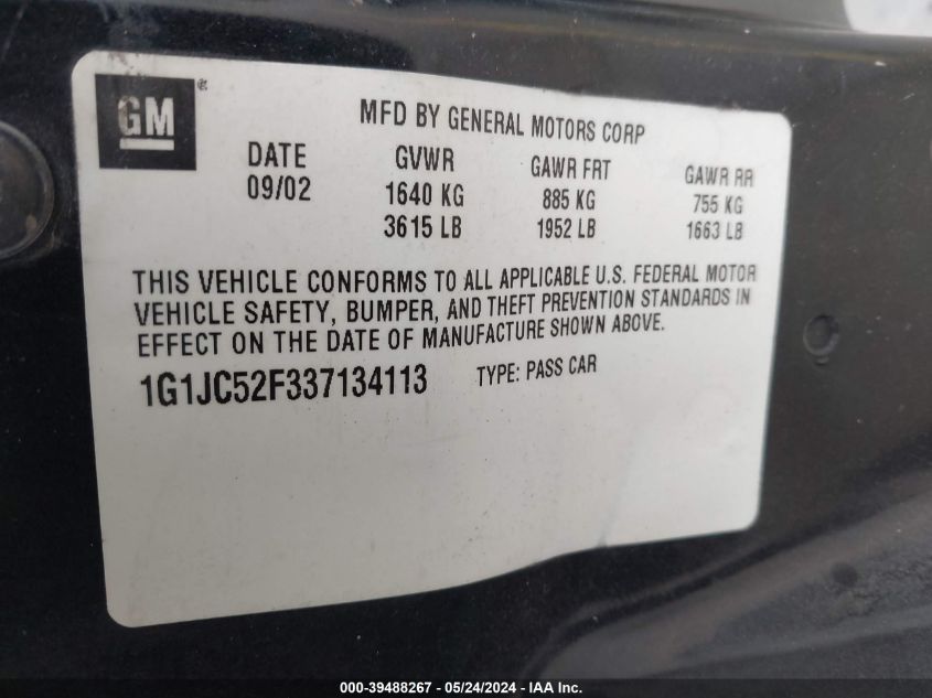 2003 Chevrolet Cavalier VIN: 1G1JC52F337134113 Lot: 39488267