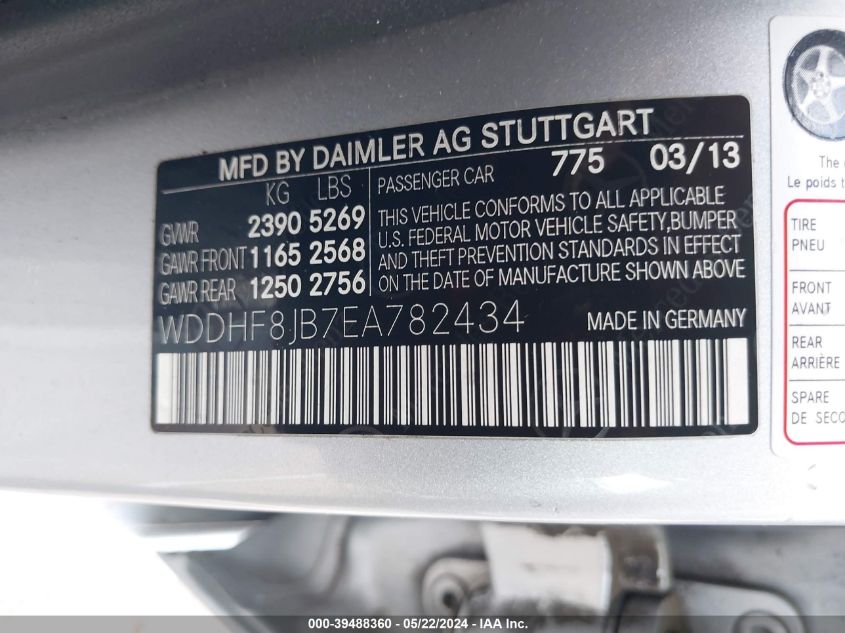 2014 Mercedes-Benz E 350 4Matic VIN: WDDHF8JB7EA782434 Lot: 39488360