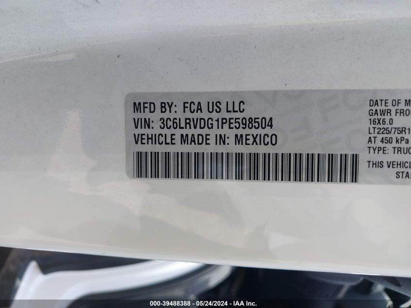 2023 Ram Promaster 2500 High Roof 159 Wb VIN: 3C6LRVDG1PE598504 Lot: 39488388