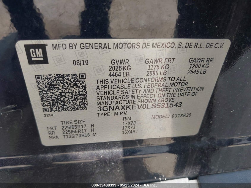 2020 CHEVROLET EQUINOX LT - 3GNAXKEV0LS531543