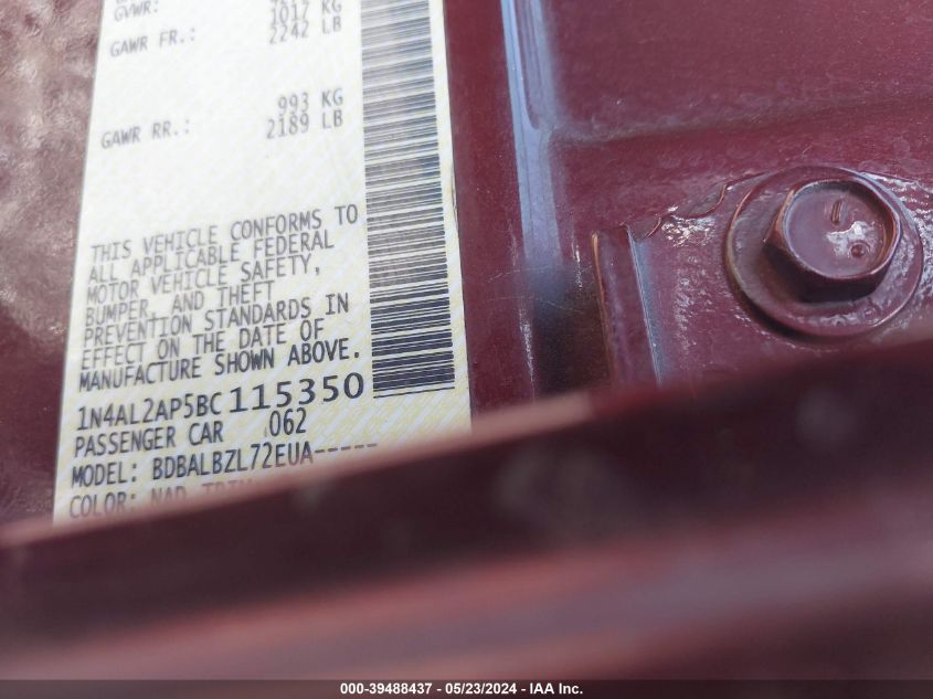 2011 Nissan Altima 2.5 S VIN: 1N4AL2AP5BC115350 Lot: 39488437