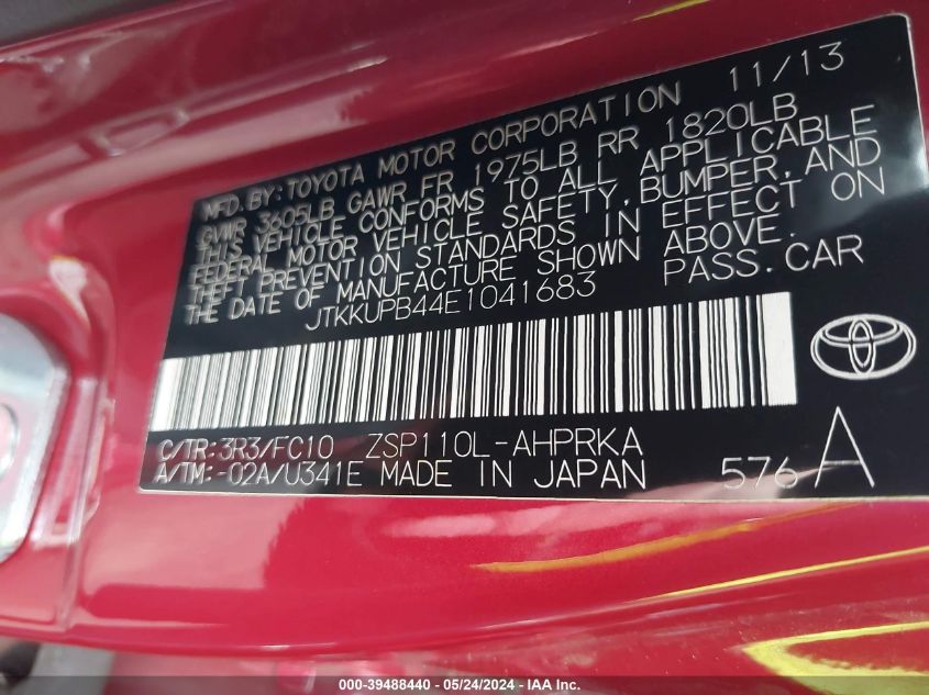 2014 Scion Xd VIN: JTKKUPB44E1041683 Lot: 39488440