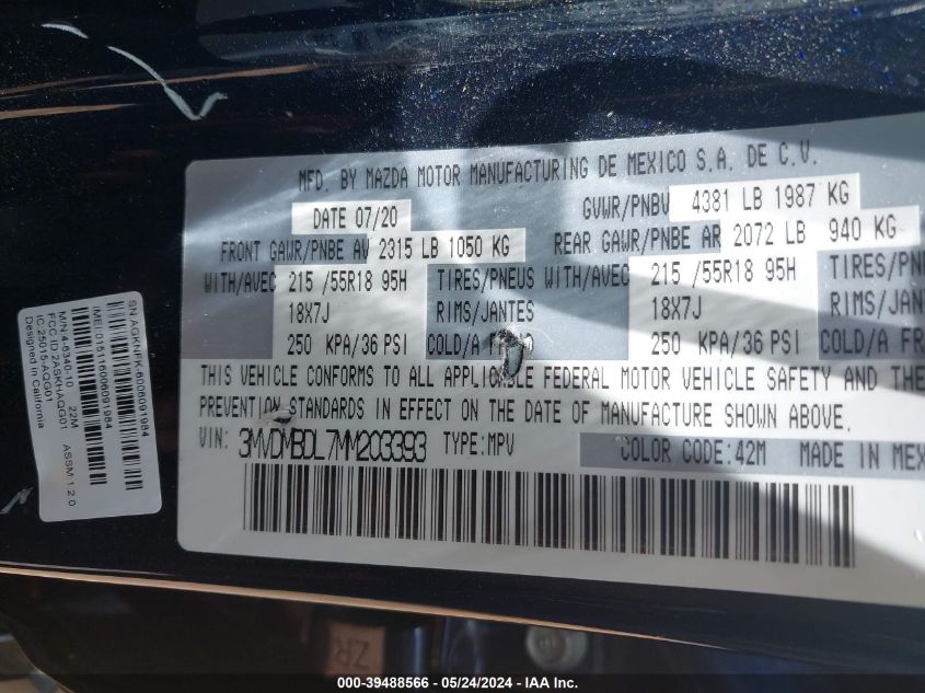 2021 Mazda Cx-30 Premium VIN: 3MVDMBDL7MM203393 Lot: 39488566