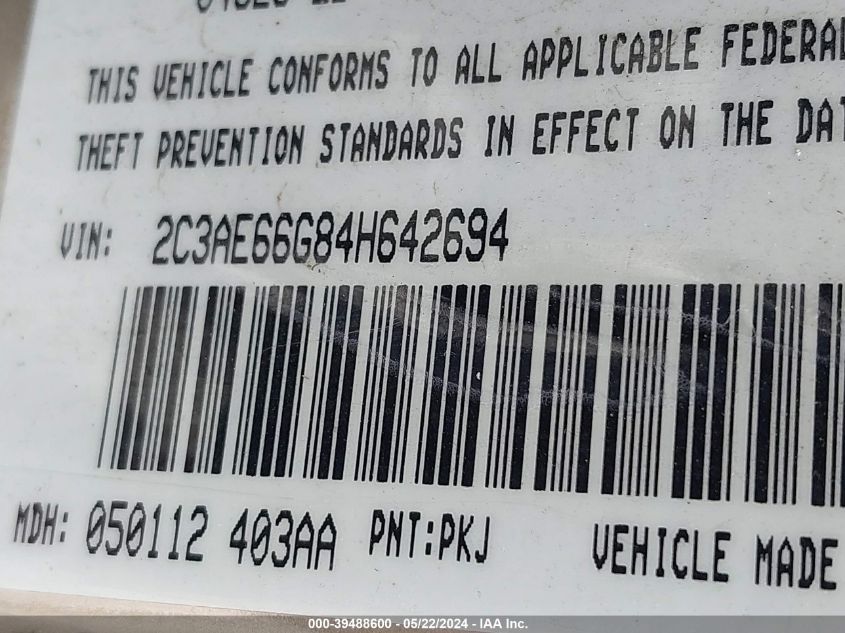 2004 Chrysler 300M VIN: 2C3AE66G84H642694 Lot: 39488600