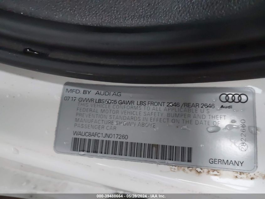 WAUC8AFC1JN017260 2018 Audi A6 2.0T Premium/2.0T Sport