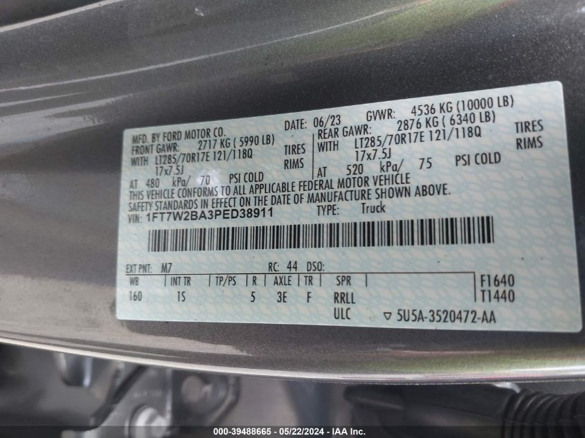 2023 Ford F-250 Xl VIN: 1FT7W2BA3PED38911 Lot: 39488665