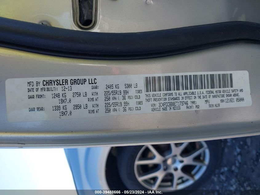 2014 Dodge Journey Sxt VIN: 3C4PDCBB8ET173746 Lot: 39488666