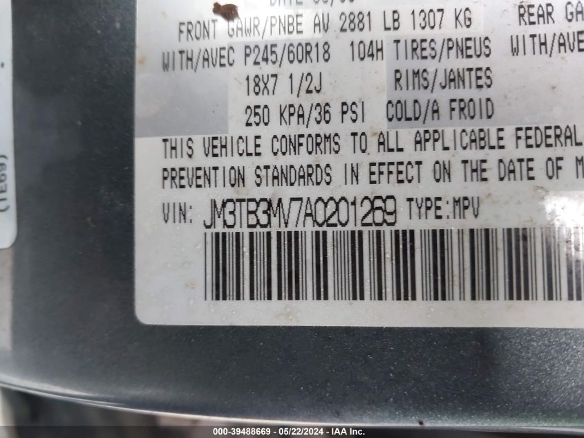 2010 Mazda Cx-9 Touring VIN: JM3TB3MV7A0201269 Lot: 39488669