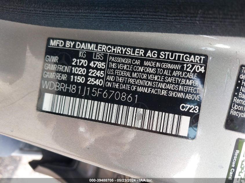 2005 Mercedes-Benz C 240 Luxury 4Matic VIN: WDBRH81J15F670861 Lot: 39488705