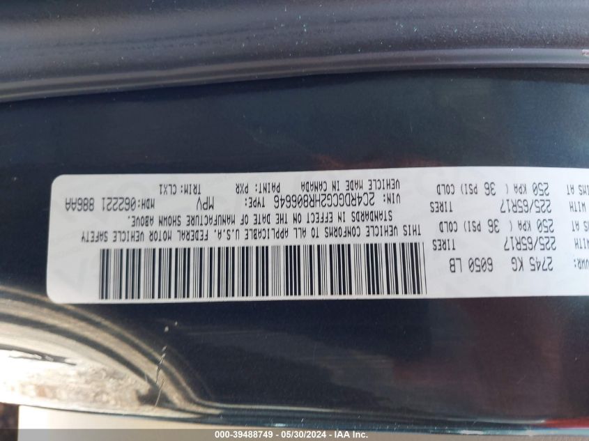 2017 Dodge Grand Caravan Sxt VIN: 2C4RDGCG2HR806646 Lot: 39488749