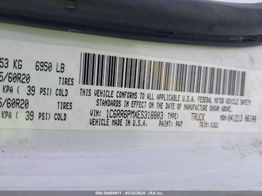 2014 Ram 1500 Longhorn VIN: 1C6RR6PMXES318803 Lot: 39488911