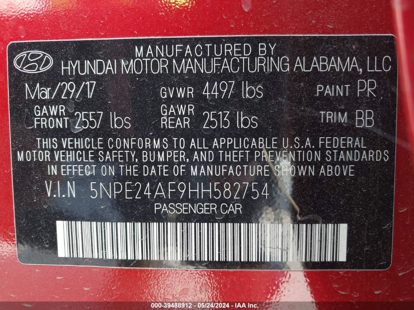 2017 HYUNDAI SONATA SE - 5NPE24AF9HH582754