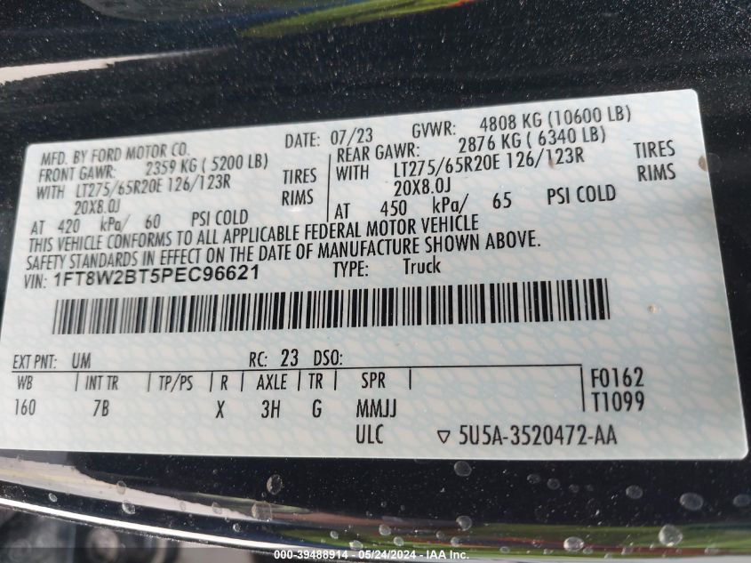 2023 Ford F-250 Platinum VIN: 1FT8W2BT5PEC96621 Lot: 39488914