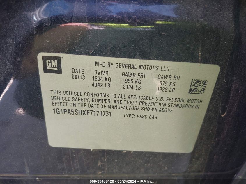 2014 Chevrolet Cruze Ls Auto VIN: 1G1PA5SHXE7171731 Lot: 39489120