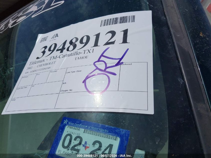 2002 Chevrolet Tahoe Lt VIN: 1GNEK13T22J265549 Lot: 39489121