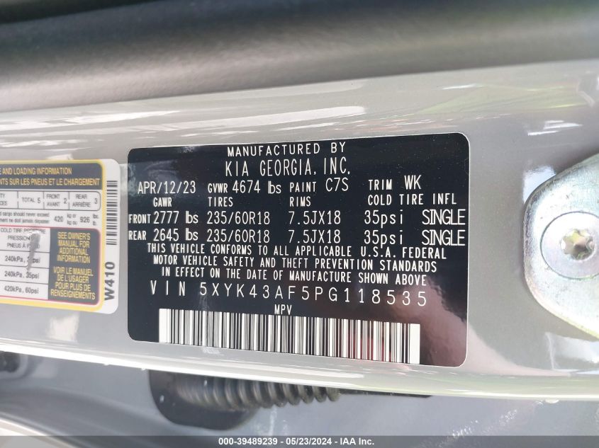 2023 Kia Sportage Sx VIN: 5XYK43AF5PG118535 Lot: 39489239