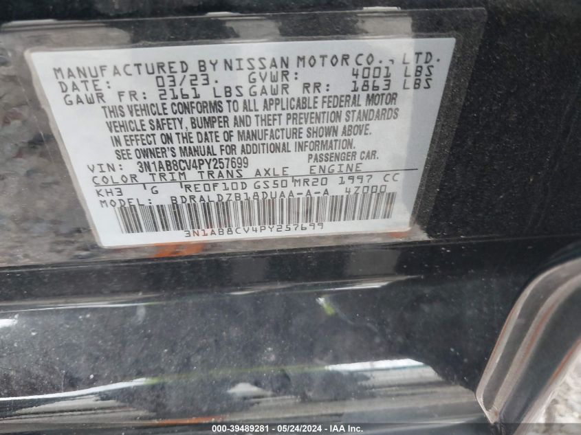 3N1AB8CV4PY257699 2023 Nissan Sentra Sv Xtronic Cvt