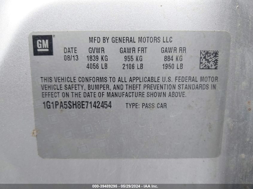 2014 Chevrolet Cruze Ls Auto VIN: 1G1PA5SH8E7142454 Lot: 39489295