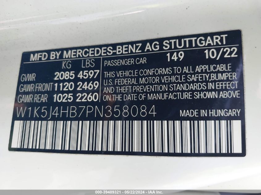 2023 Mercedes-Benz Cla 250 Coupe 4Matic VIN: W1K5J4HB7PN358084 Lot: 39489321