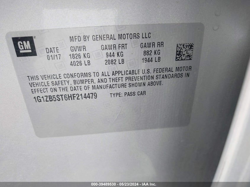2017 Chevrolet Malibu Ls VIN: 1G1ZB5ST6HF214479 Lot: 39489530