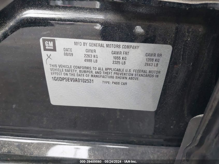 2010 Cadillac Cts Premium VIN: 1G6DP5EV9A0102531 Lot: 39489560