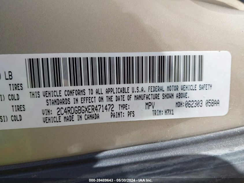 2014 Dodge Grand Caravan Se VIN: 2C4RDGBGXER471472 Lot: 39489643