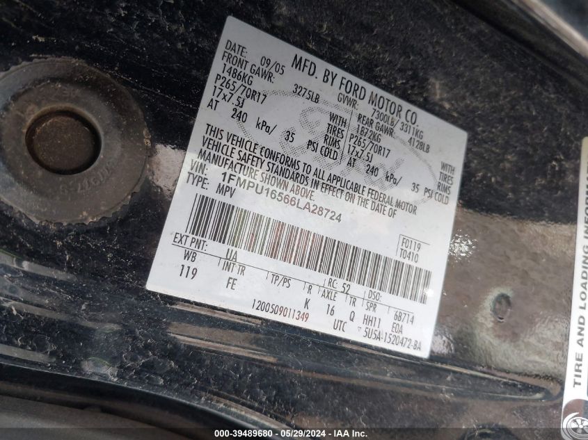 2006 Ford Expedition Xlt/Xlt Sport VIN: 1FMPU16566LA28724 Lot: 39489680