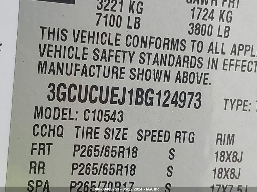 2011 Chevrolet Silverado 1500 Hybrid 1Hy VIN: 3GCUCUEJ1BG124973 Lot: 39489753