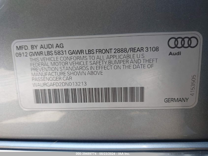 2013 AUDI A8 L 3.0T - WAURGAFD2DN013213