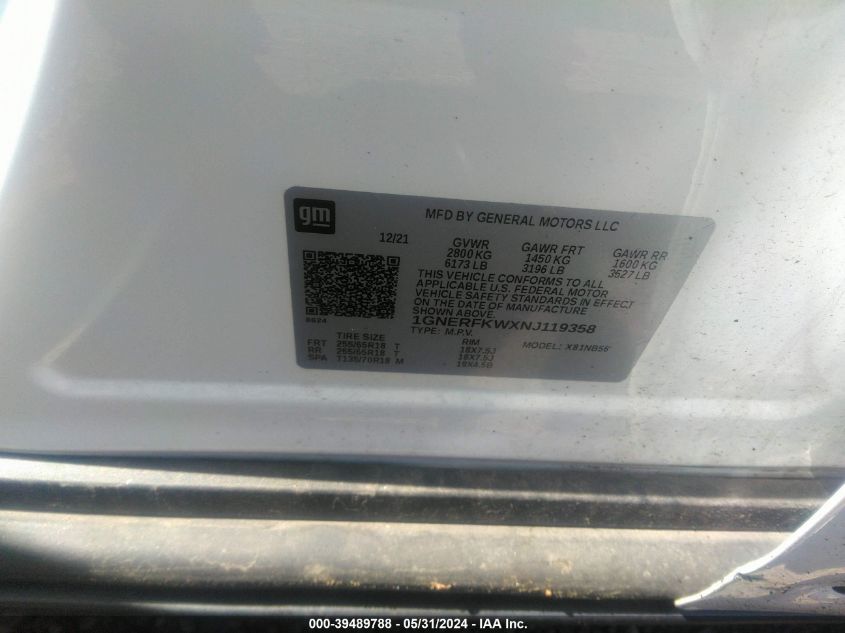 2022 Chevrolet Traverse Fwd Ls VIN: 1GNERFKWXNJ119358 Lot: 39489788