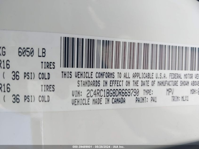 2013 Chrysler Town & Country Touring VIN: 2C4RC1BG8DR669790 Lot: 39489801