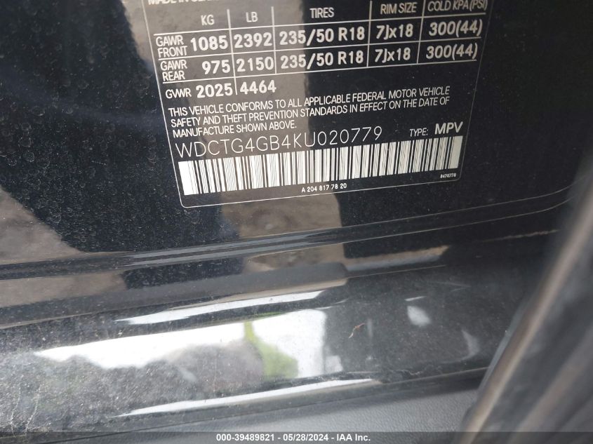 2019 MERCEDES-BENZ GLA 250 4MATIC - WDCTG4GB4KU020779