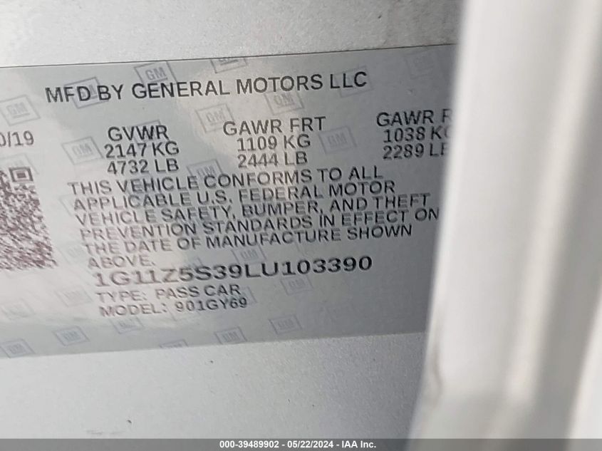 2020 CHEVROLET IMPALA LT - 1G11Z5S39LU103390