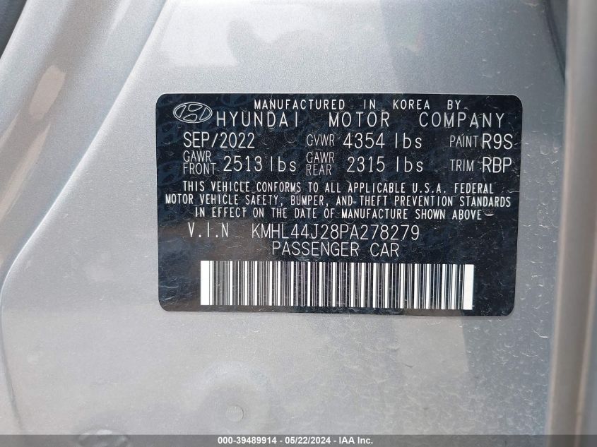 2023 Hyundai Sonata Sel Plus VIN: KMHL44J28PA278279 Lot: 39489914