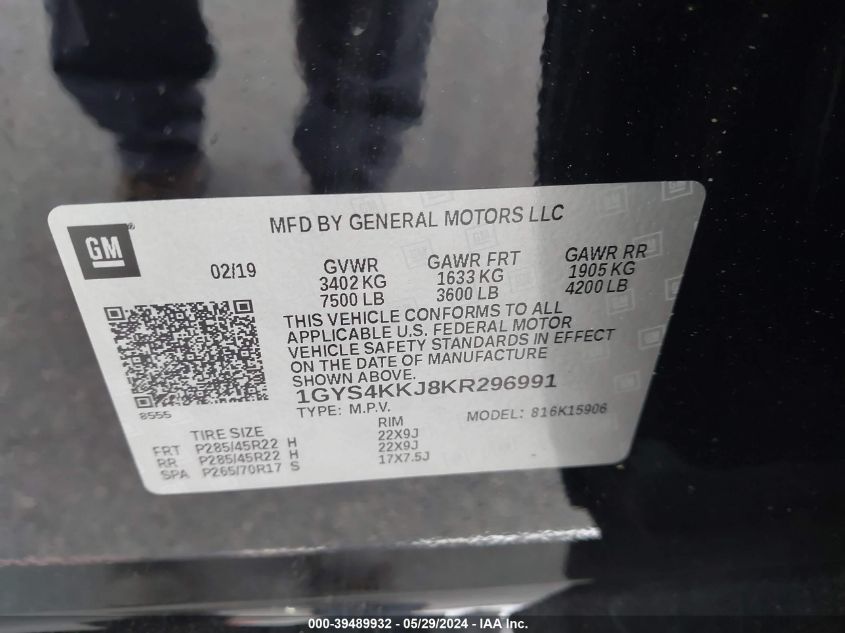 2019 CADILLAC ESCALADE ESV PLATINUM - 1GYS4KKJ8KR296991