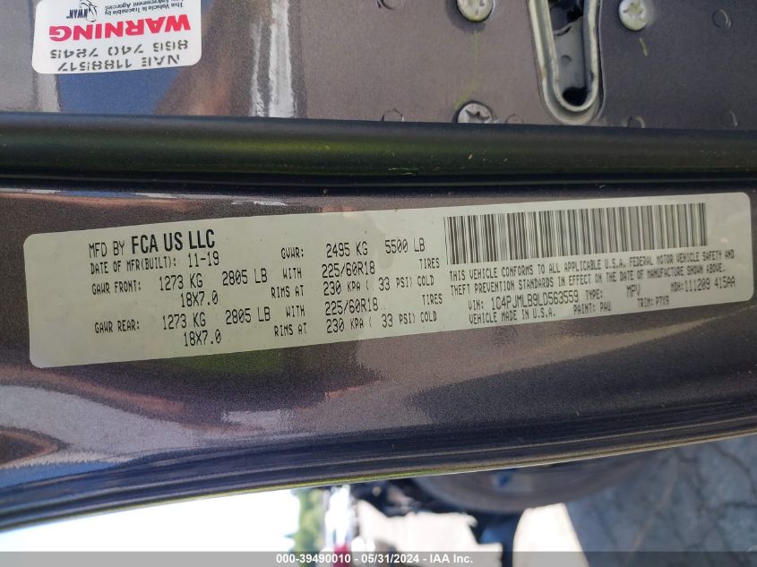 2020 Jeep Cherokee Altitude 4X4 VIN: 1C4PJMLB9LD563559 Lot: 39490010