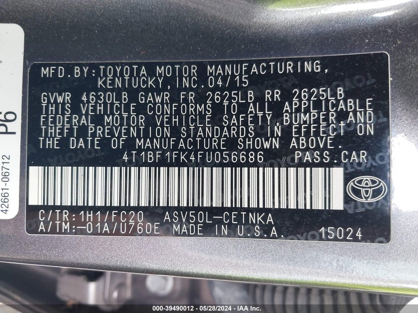 2015 TOYOTA CAMRY LE - 4T1BF1FK4FU056686