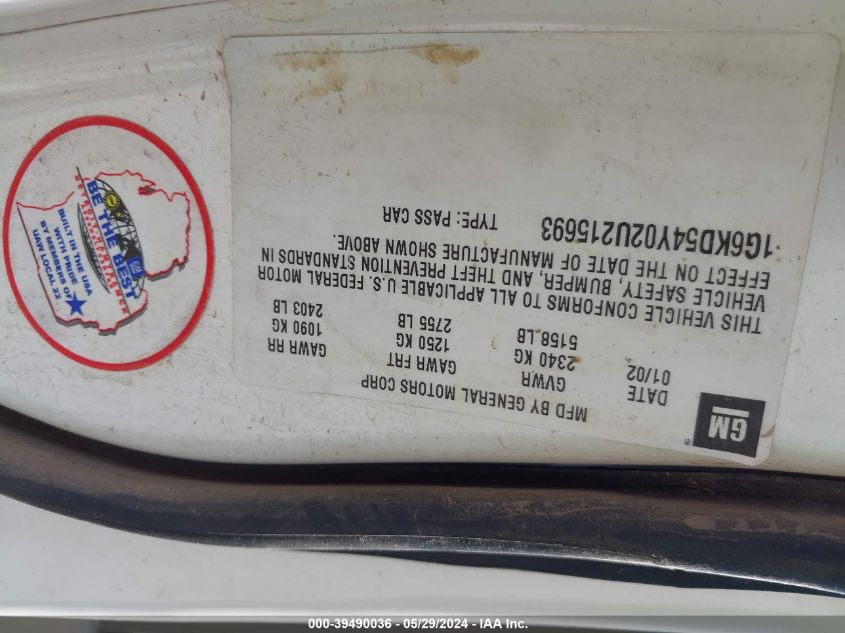 2002 Cadillac Deville Standard VIN: 1G6KD54Y02U215693 Lot: 39490036