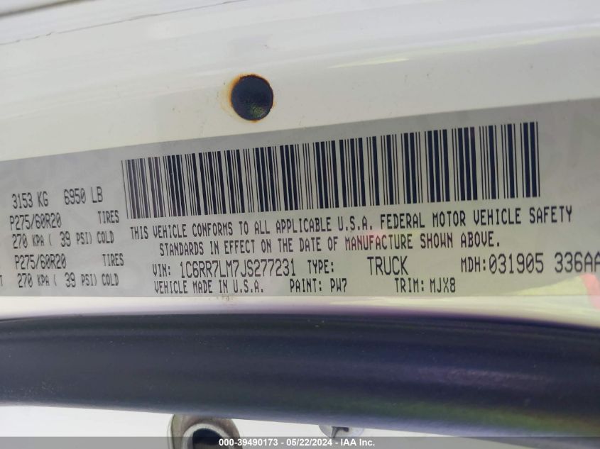 2018 RAM 1500 SLT - 1C6RR7LM7JS277231