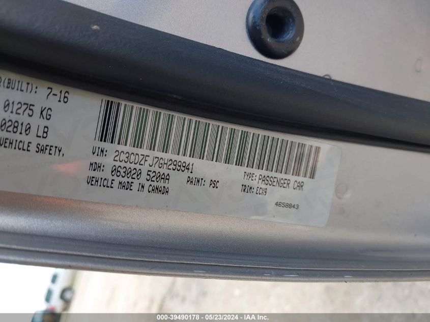 2016 Dodge Challenger 392 Hemi Scat Pack Shaker VIN: 2C3CDZFJ7GH299941 Lot: 39490178