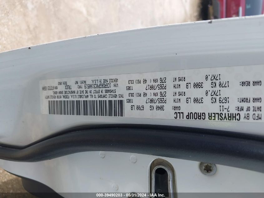 2012 Ram 1500 Slt VIN: 1C6RD6GP0CS100519 Lot: 39490203