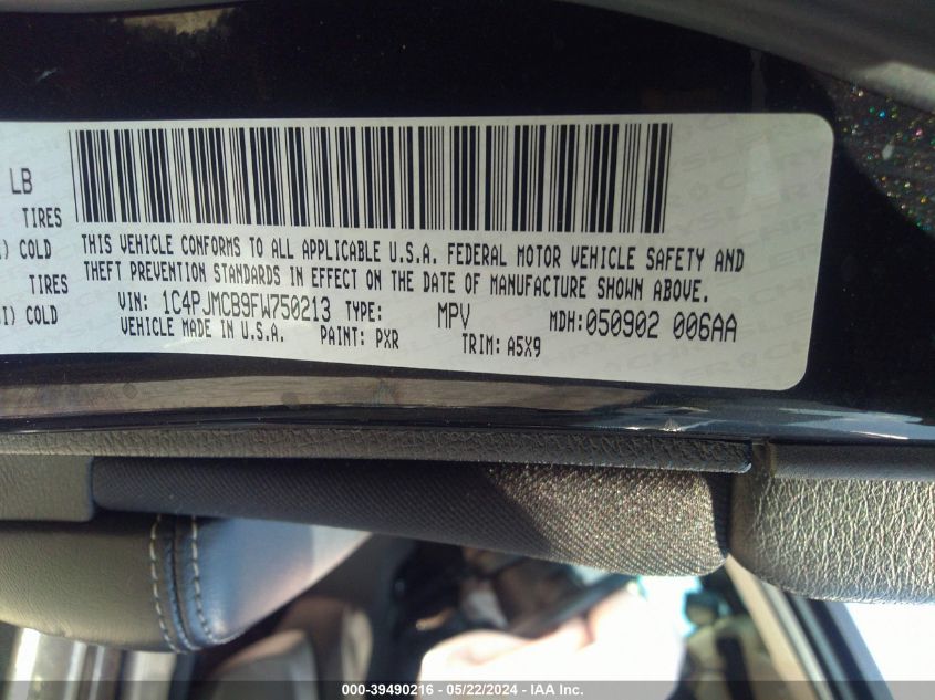 2015 Jeep Cherokee Latitude VIN: 1C4PJMCB9FW750213 Lot: 39490216