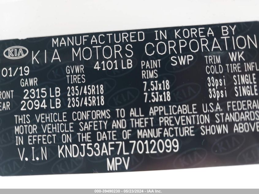 2020 Kia Soul Gt-Line Turbo VIN: KNDJ53AF7L7012099 Lot: 39490230