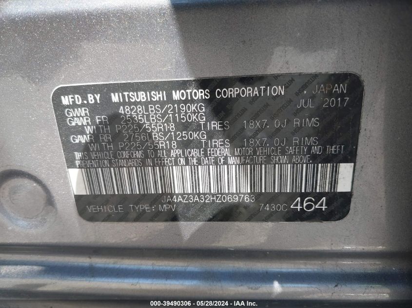 2017 Mitsubishi Outlander Sel VIN: JA4AZ3A32HZ069763 Lot: 39490306