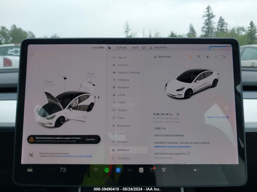 2020 Tesla Model 3 Long Range Dual Motor All-Wheel Drive VIN: 5YJ3E1EBXLF606913 Lot: 39490410