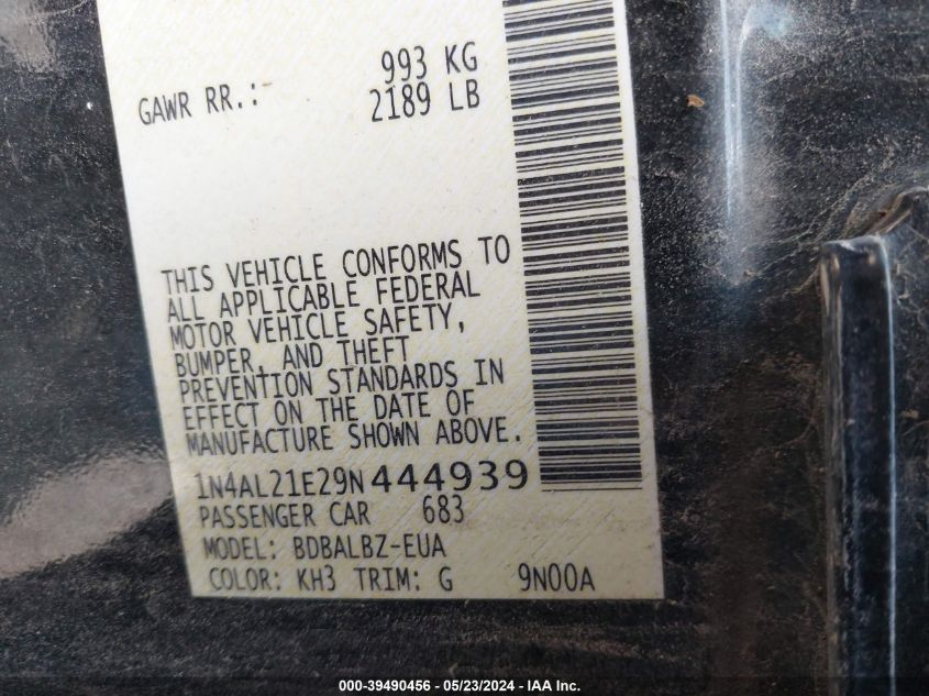 2009 Nissan Altima 2.5 S VIN: 1N4AL21E29N444939 Lot: 39490456