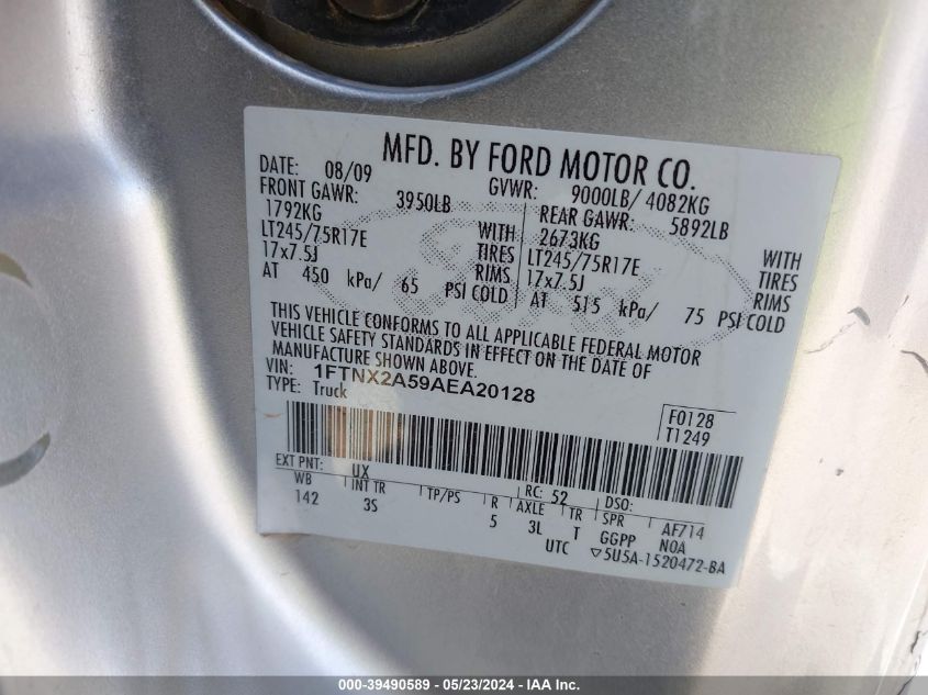 2010 Ford F-250 Lariat/Xl/Xlt VIN: 1FTNX2A59AEA20128 Lot: 39490589
