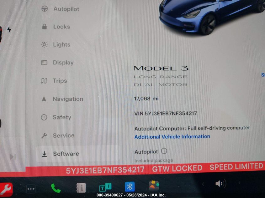 2022 Tesla Model 3 Long Range Dual Motor All-Wheel Drive VIN: 5YJ3E1EB7NF354217 Lot: 39490627