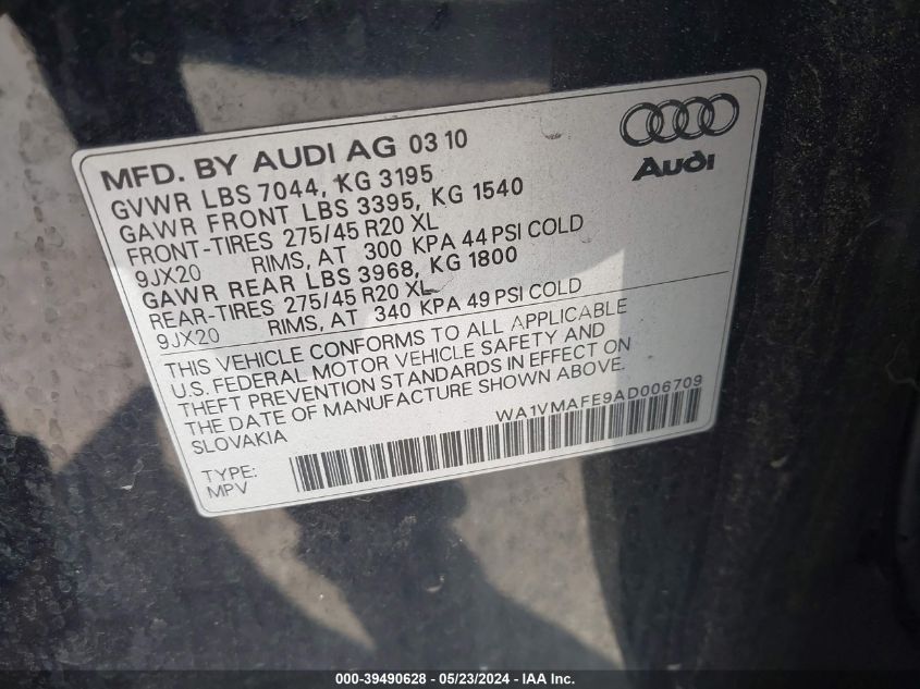 2010 Audi Q7 3.0 Tdi Premium VIN: WA1VMAFE9AD006709 Lot: 39490628